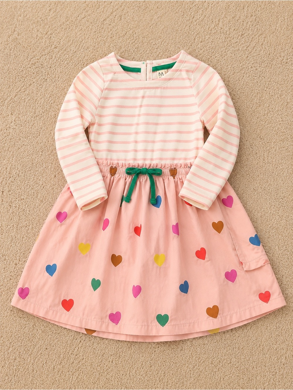 Mini Boden Pink Stripe & Heart Print Long-Sleeve Dress